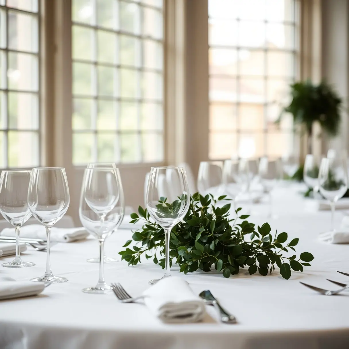 A formal table setting with white linen (illustrative)
