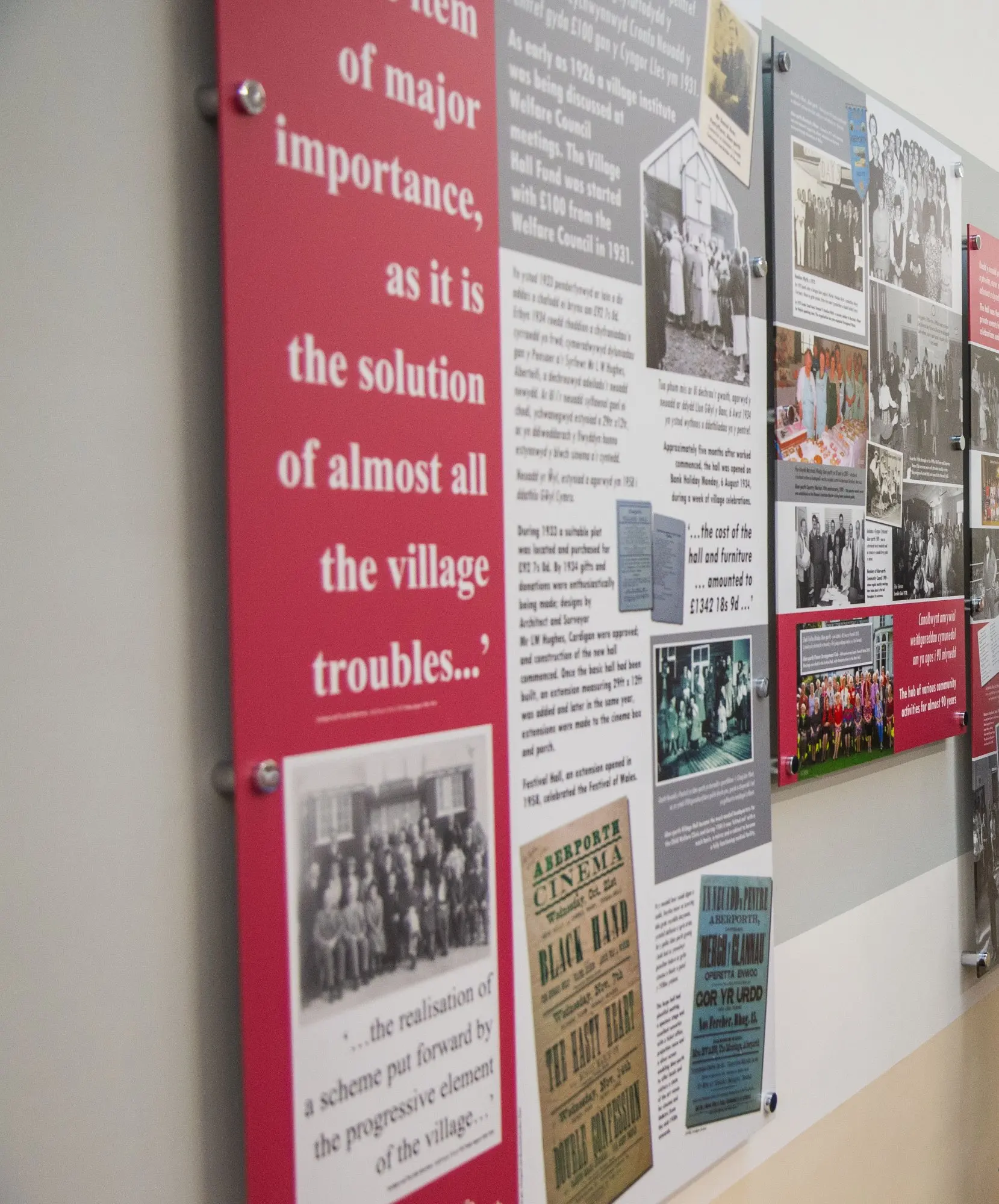 The heritage display telling the story of the village hall